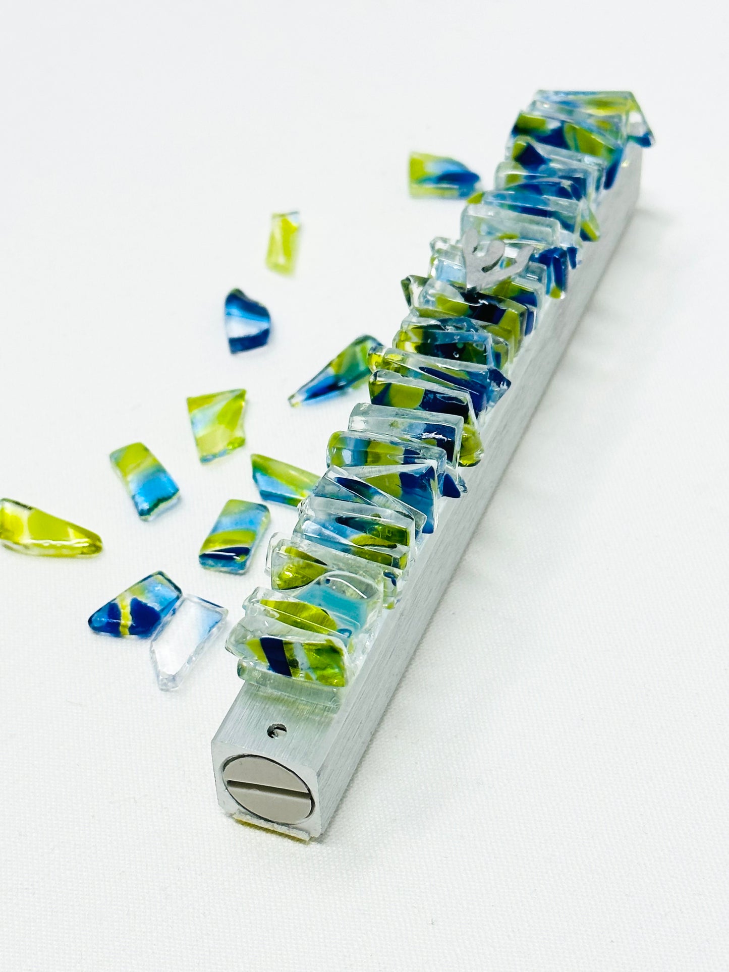 Custom Ridged Wedding Mezuzah Kit (Vertical Design – Includes Your Choice of Chuppah Glass)
