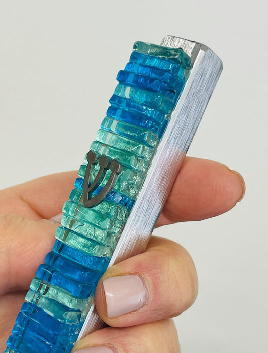 Ocean-Inspired Glass Mezuzah Case – Jewish Wedding Gift, Modern Judaica, Home Blessing