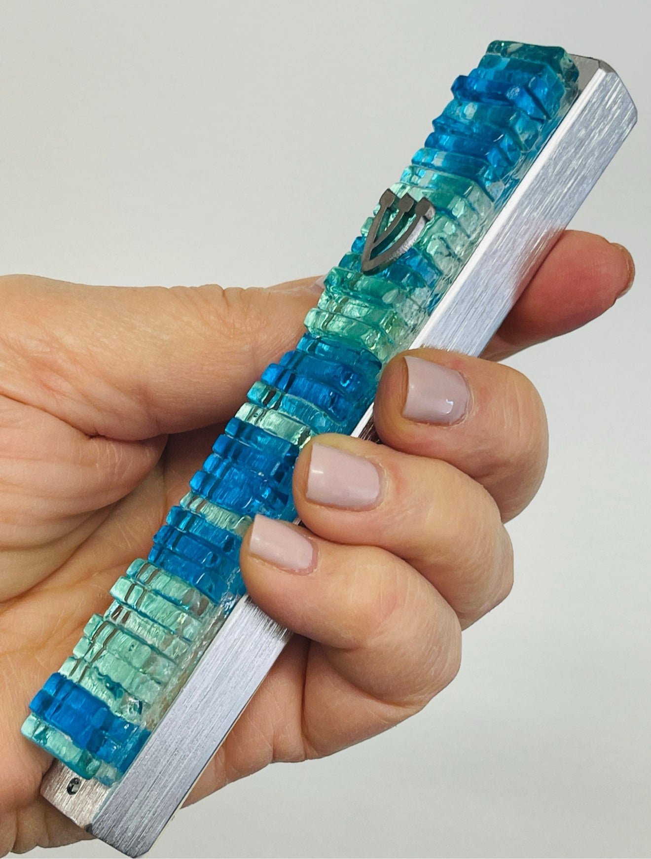 Ocean-Inspired Glass Mezuzah Case – Jewish Wedding Gift, Modern Judaica, Home Blessing