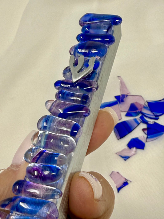 Wedding Glass Mezuzah – Single Layer (Horizontal Design, Made with Your Chuppah Glass Shards)