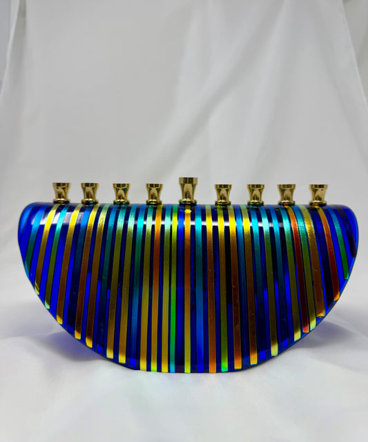 Custom Multicolored Menorah with Dichroic Glass – Unique, Handcrafted Design