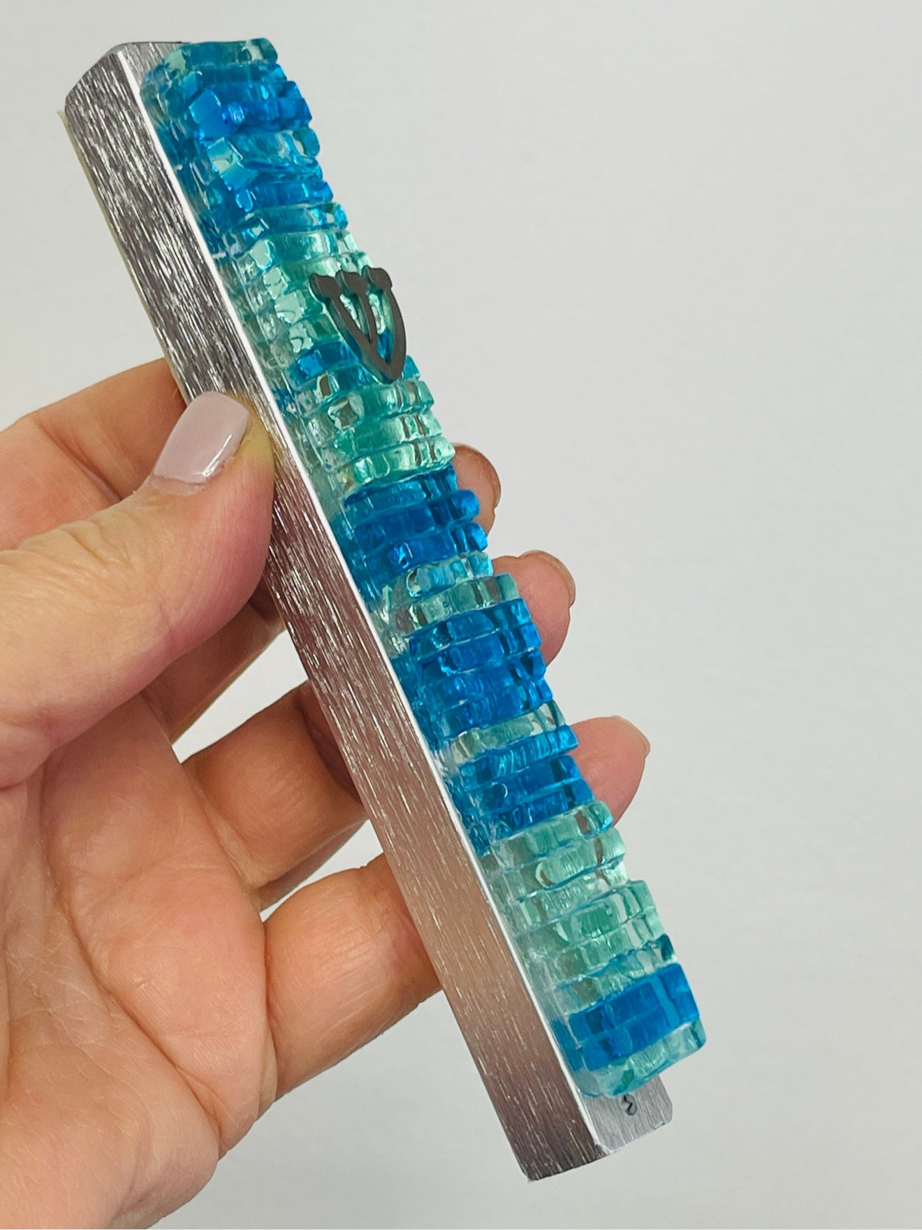 Ocean-Inspired Glass Mezuzah Case – Jewish Wedding Gift, Modern Judaica, Home Blessing