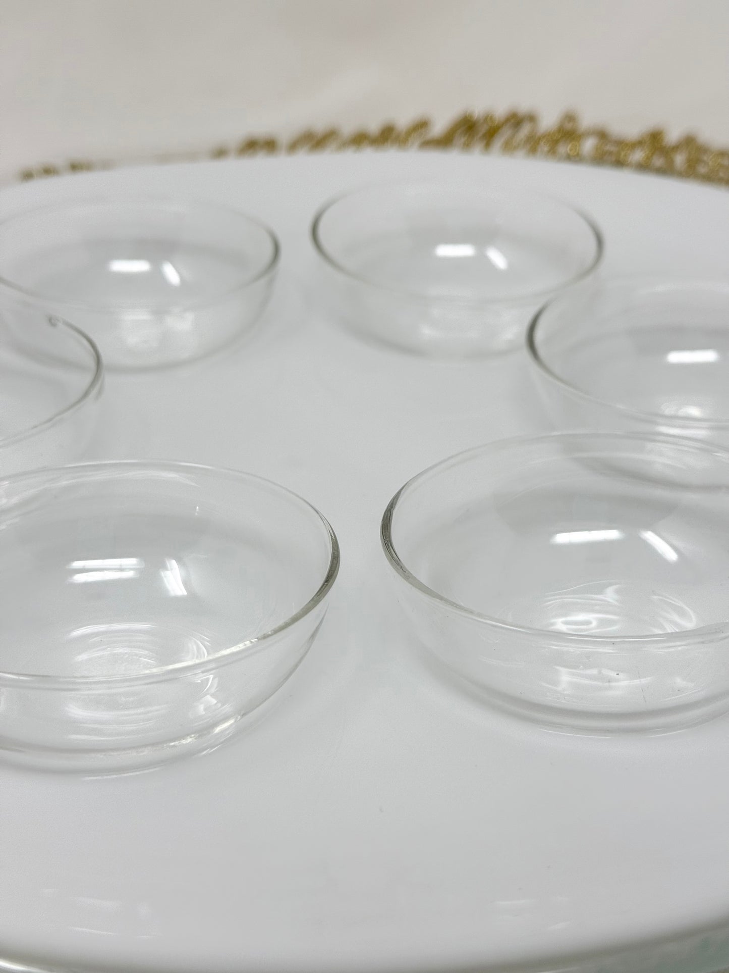 White Opal Seder Plate with Clear Glass Liners