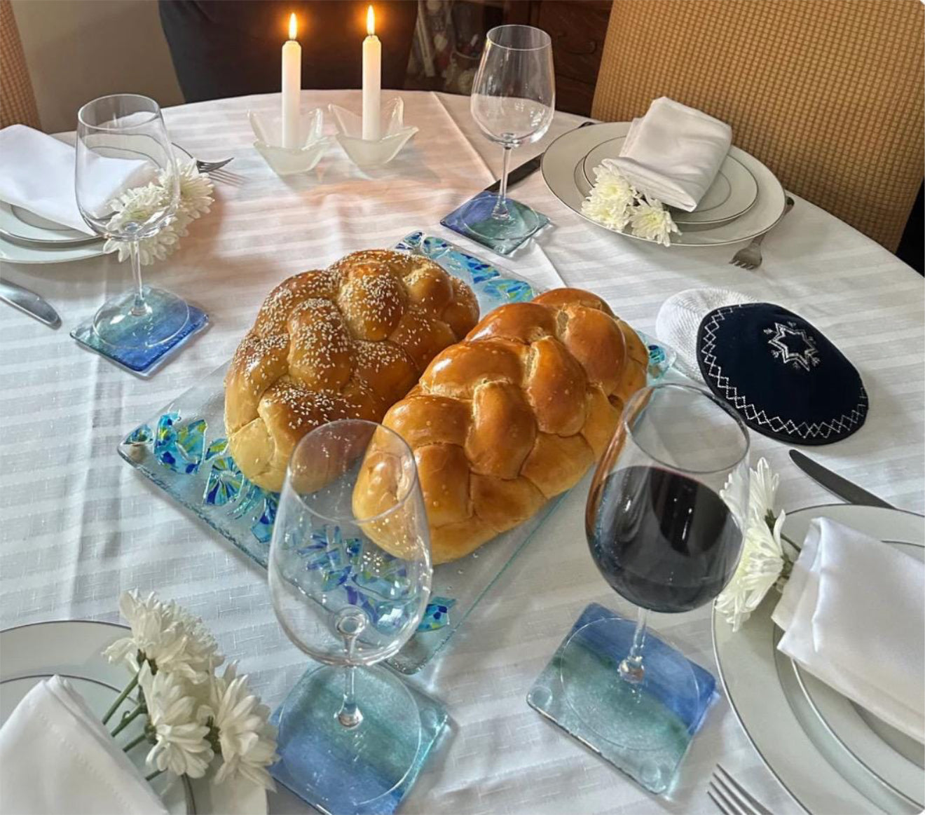 Shabbat Votive Candle Holder Set – Handkerchief Shape
