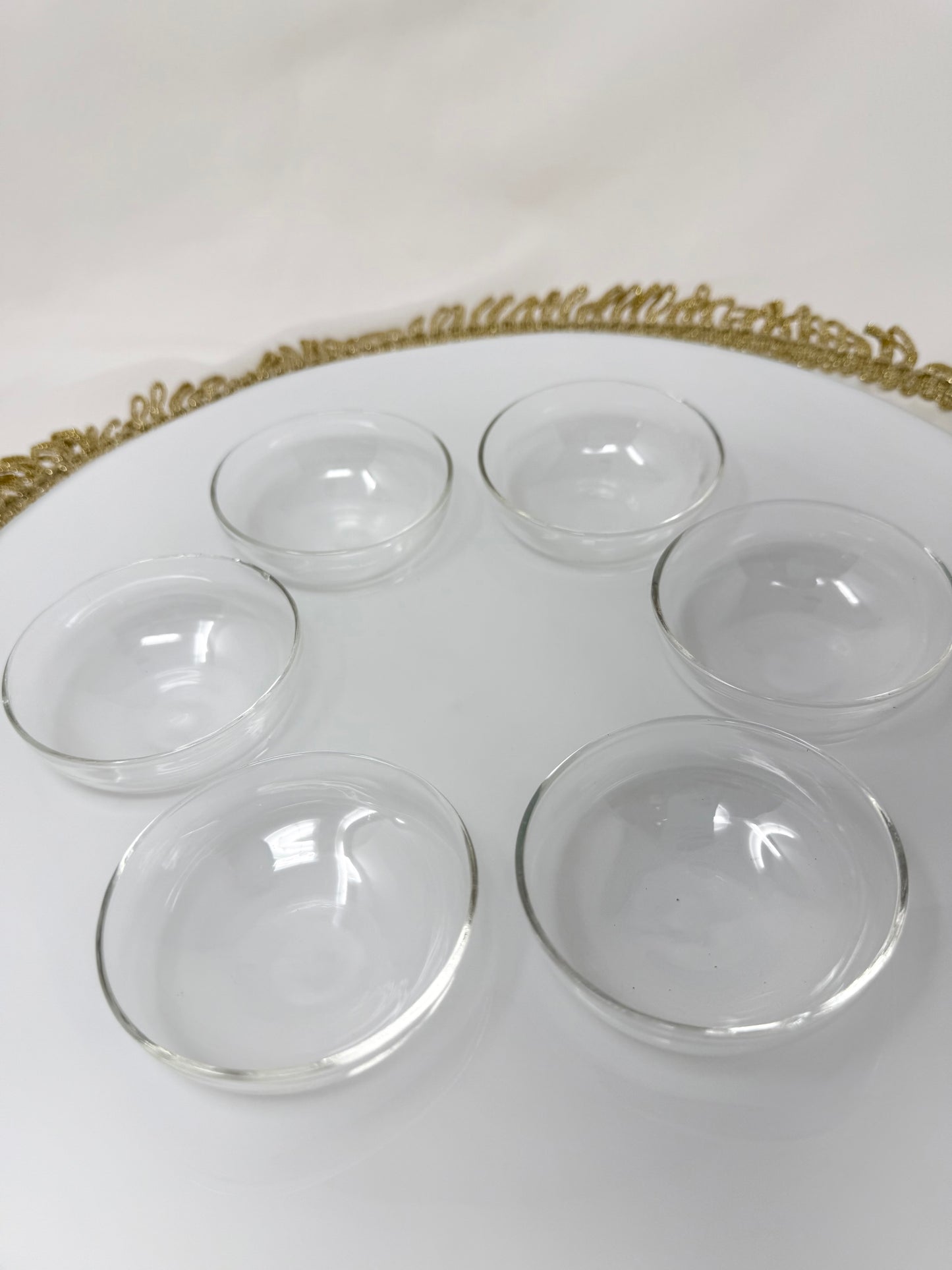 White Opal Seder Plate with Clear Glass Liners