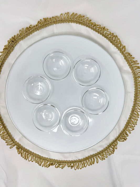 White Opal Seder Plate with Clear Glass Liners