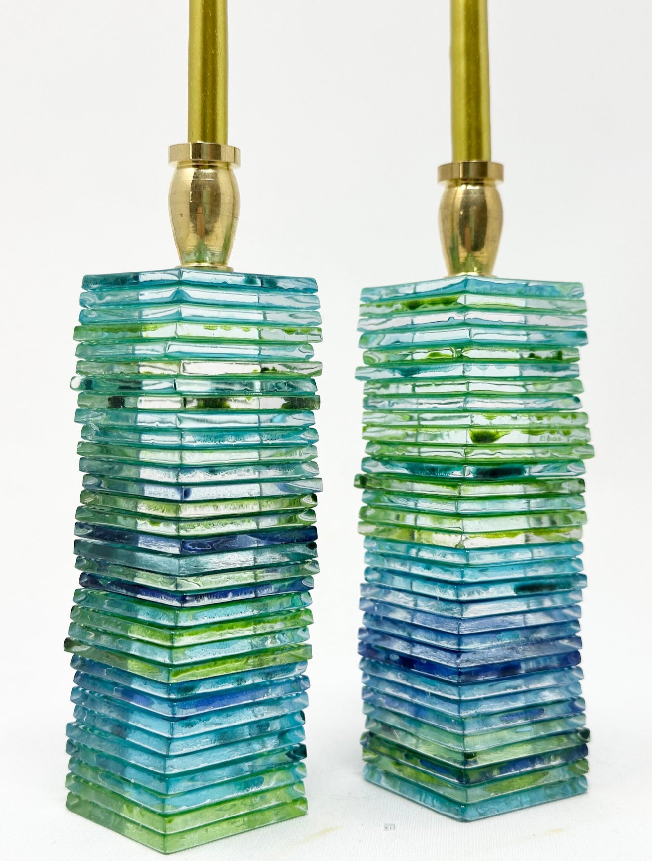 Ocean-Inspired Chuppah Glass Shabbat Candlesticks
– Set of 2 -