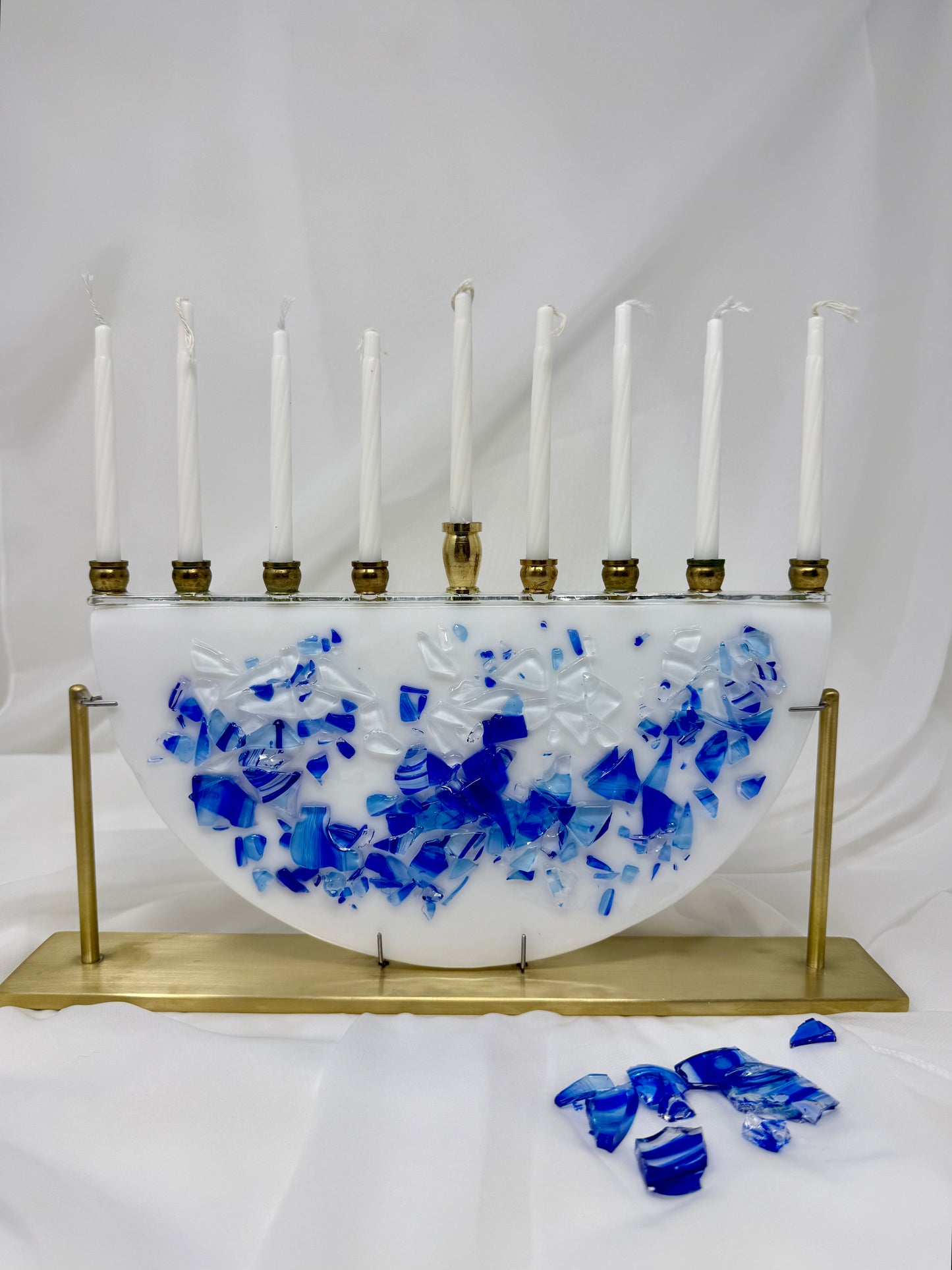 Personalized Chuppah Glass Menorah | Brass Stand | Jewish Wedding Gift