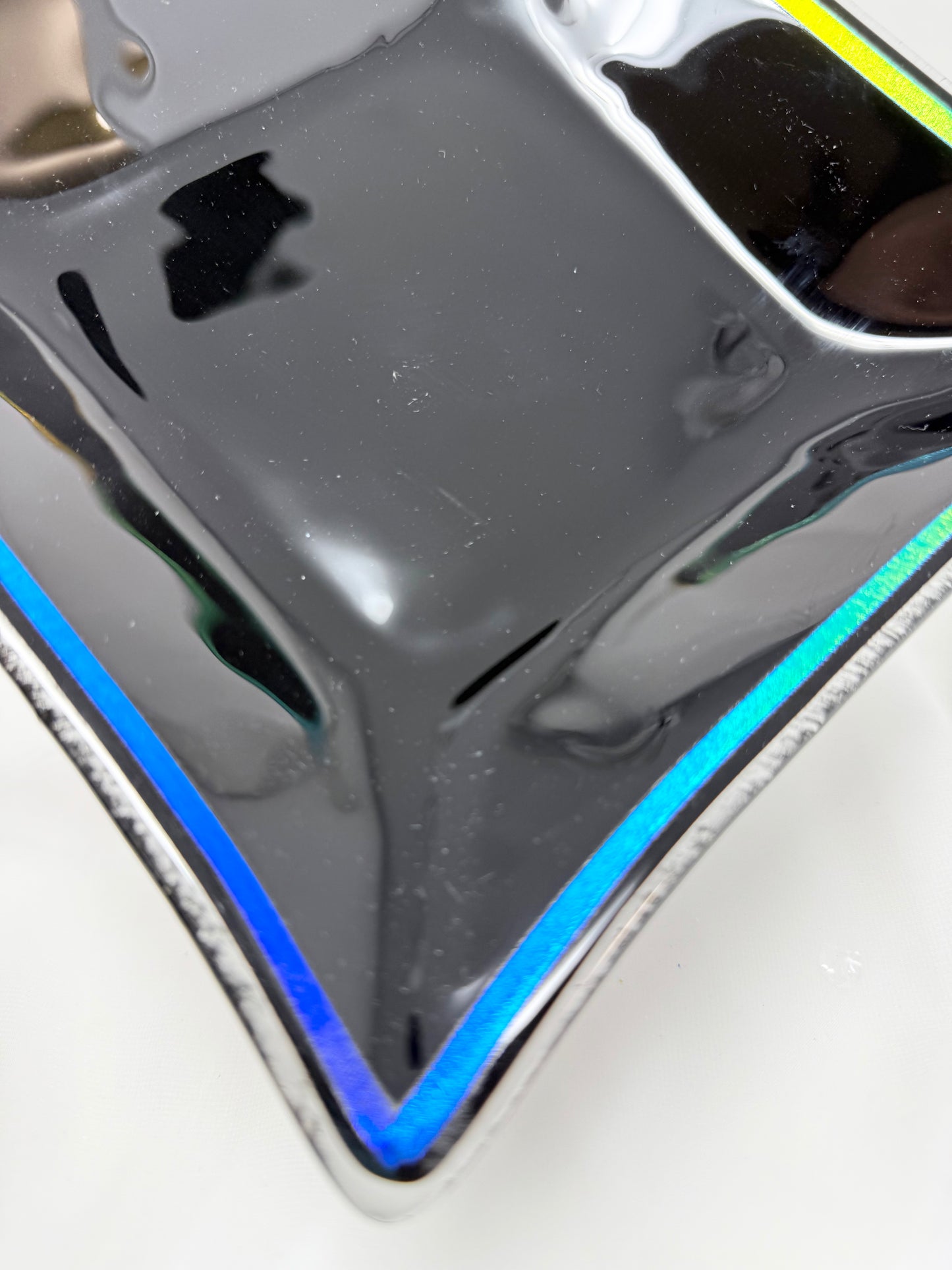 Square Platter – Black with Rainbow Dichroic Rim – 20 cm