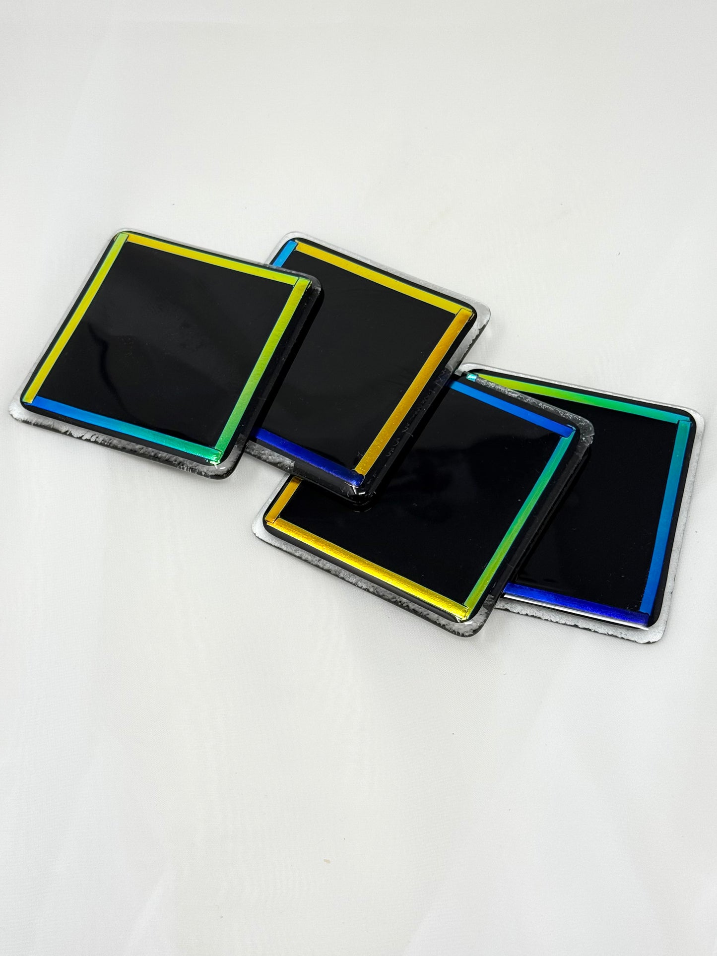 Set of 4 Coasters – Black with Dichroic Rim – 9 cm