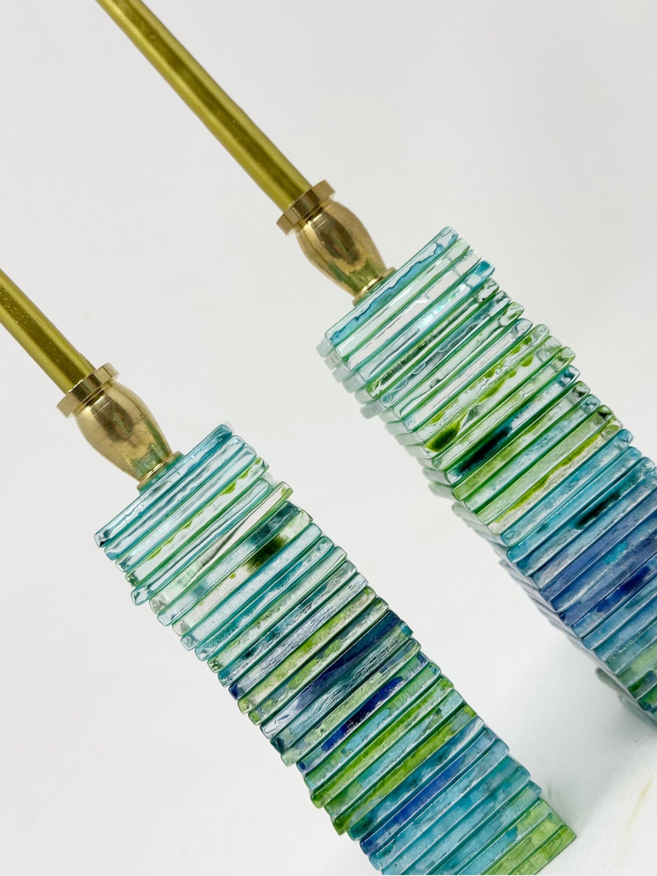 Ocean-Inspired Chuppah Glass Shabbat Candlesticks
– Set of 2 -