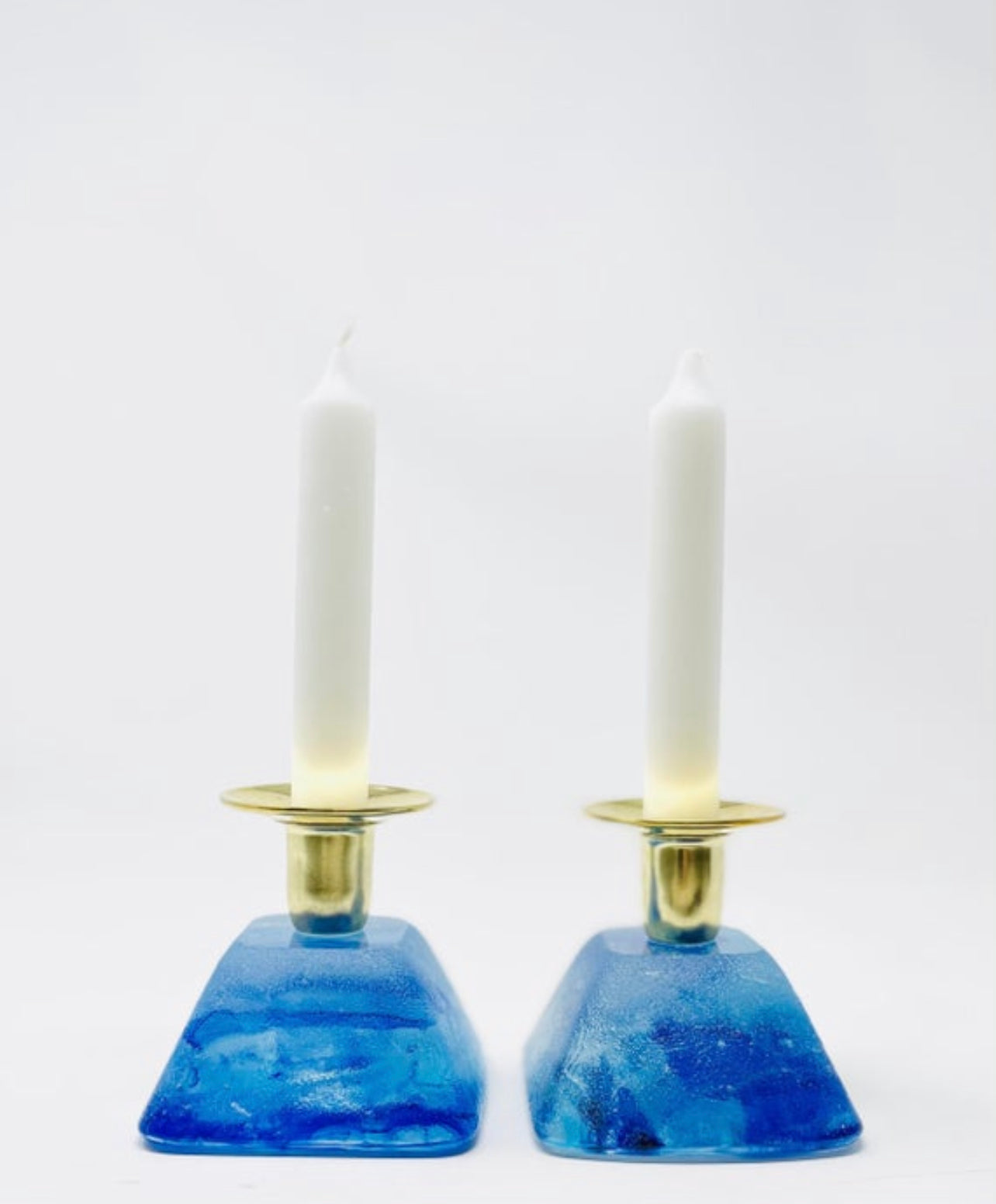 Ocean-Inspired Shabbat Candle Holders – Hand-Cast Glass Set