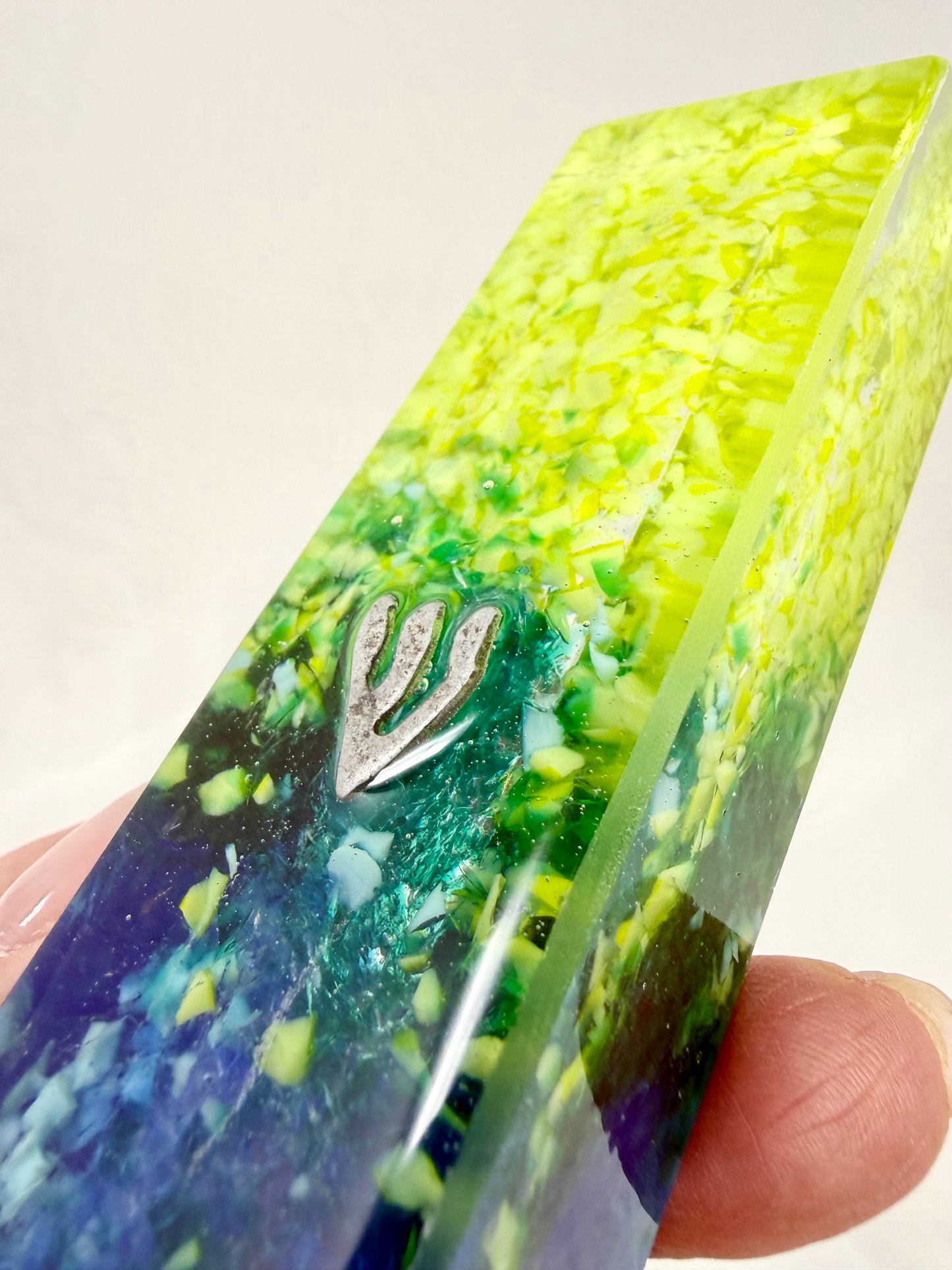 Coral Inspired Resin Mezuzah, One of a Kind Judaica, Glass Frits