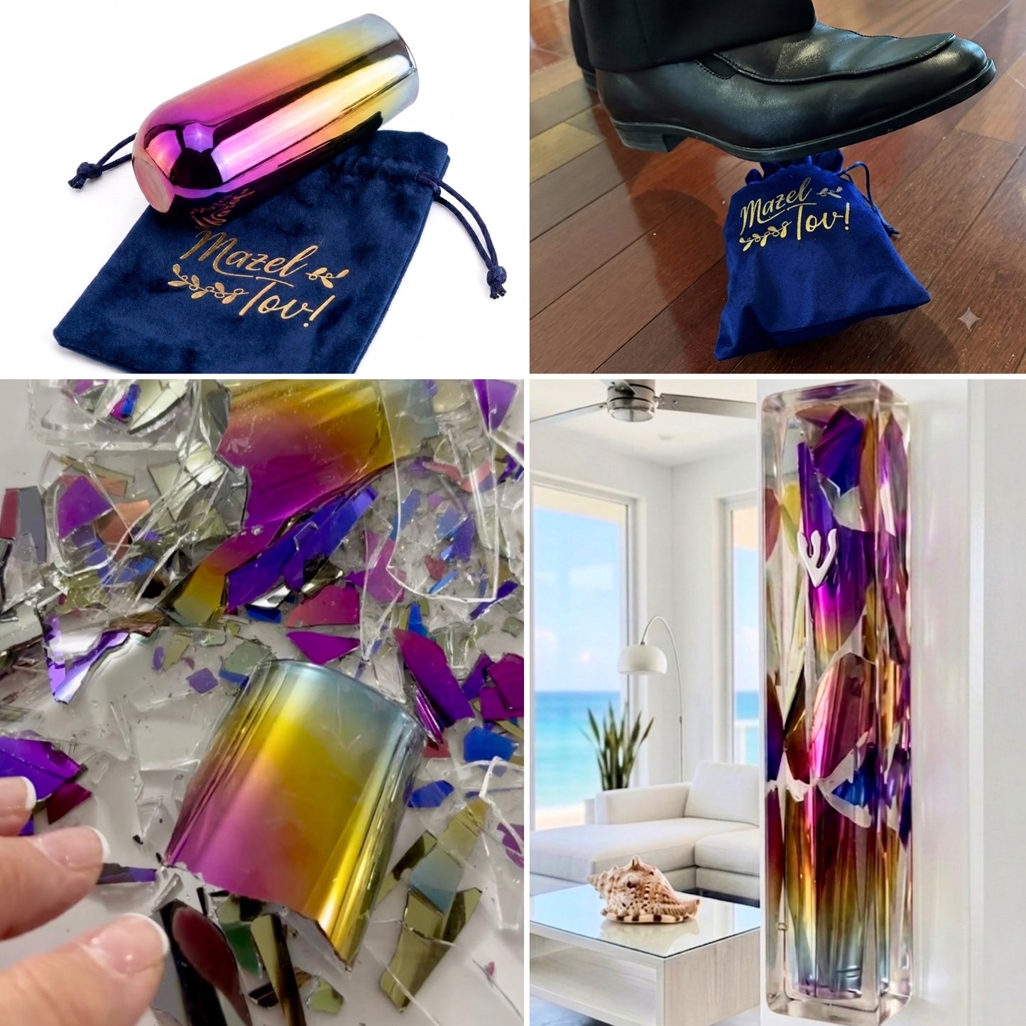 Metallic Multicolor Resin Mezuzah Kit - Breaking Glass Kit with Resin Art Piece, Jewish Wedding Gift