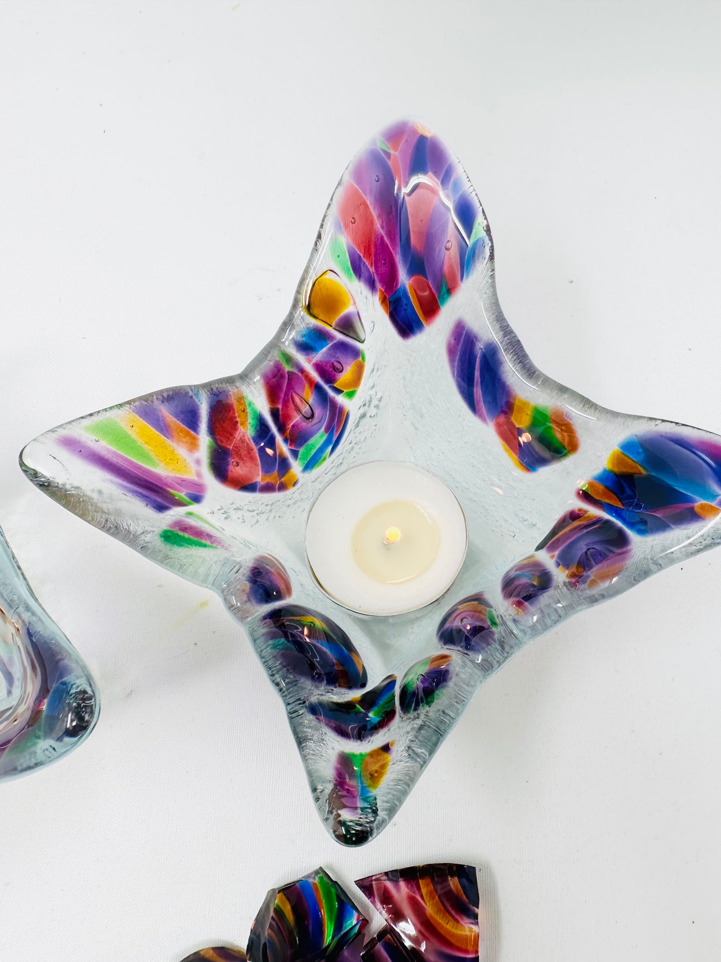 Personalized Fused Glass Candleholders Made with Chuppah Glass Shards - Tulip Design