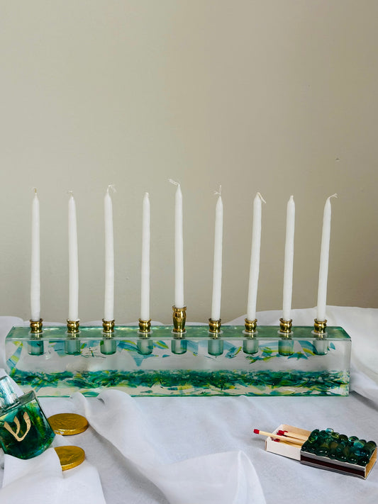 Resin and Glass Menorah for Hanukkah