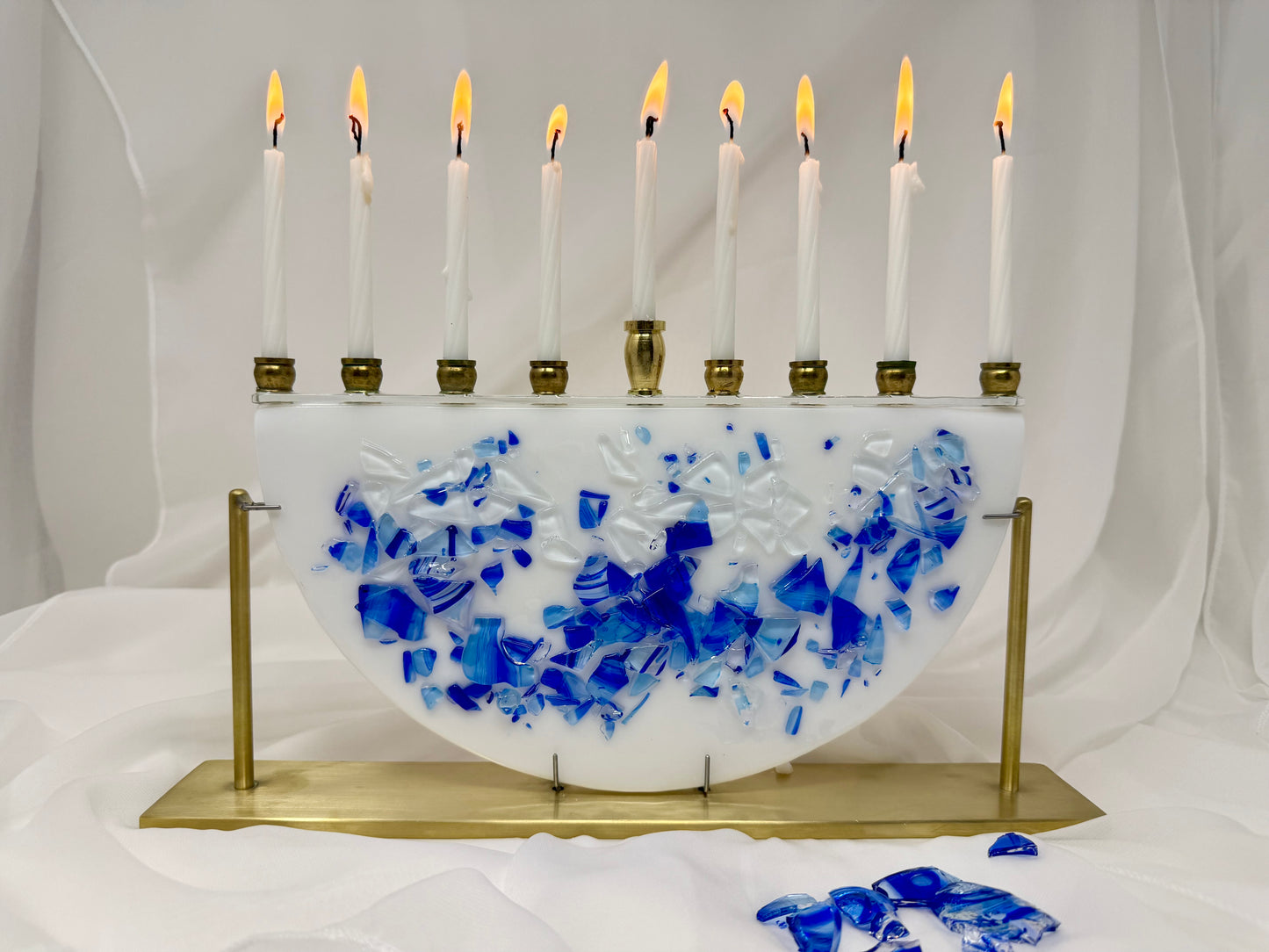 Personalized Chuppah Glass Menorah | Brass Stand | Jewish Wedding Gift