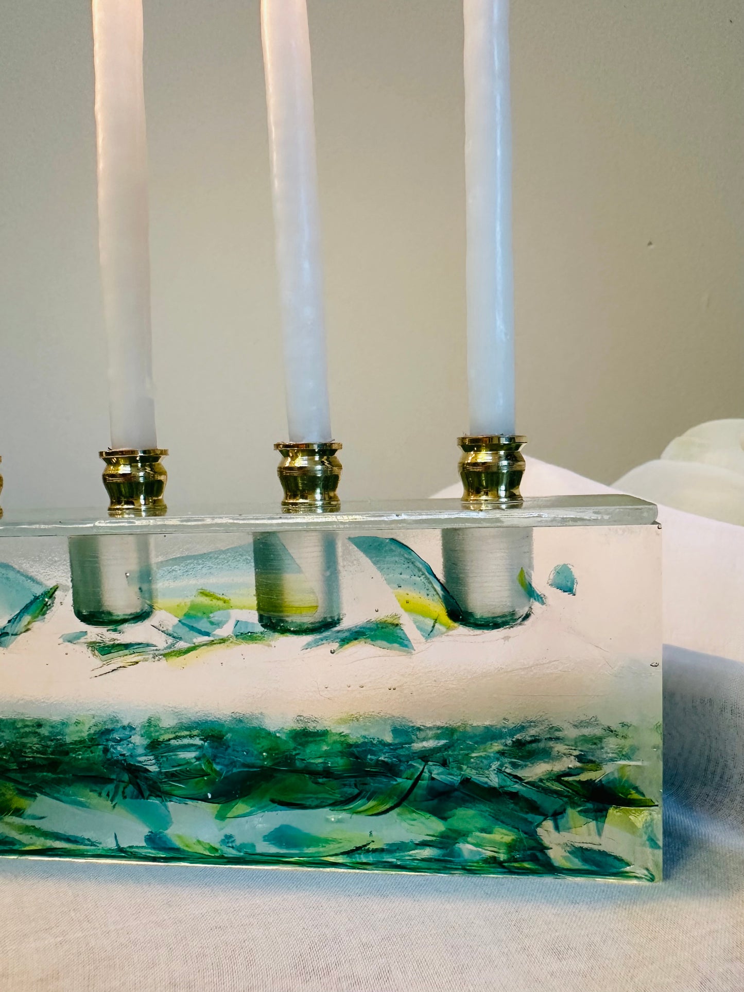 Resin and Glass Menorah for Hanukkah