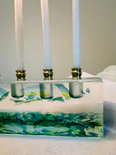 Load image into Gallery viewer, Resin and Glass Menorah for Hanukkah
