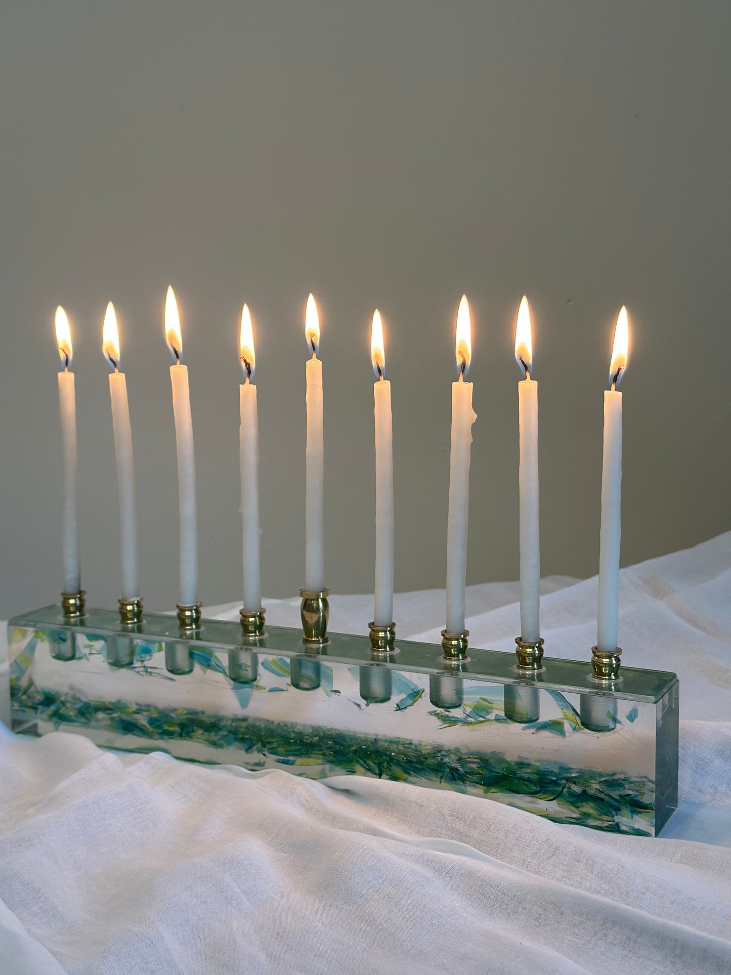 Resin and Glass Menorah for Hanukkah