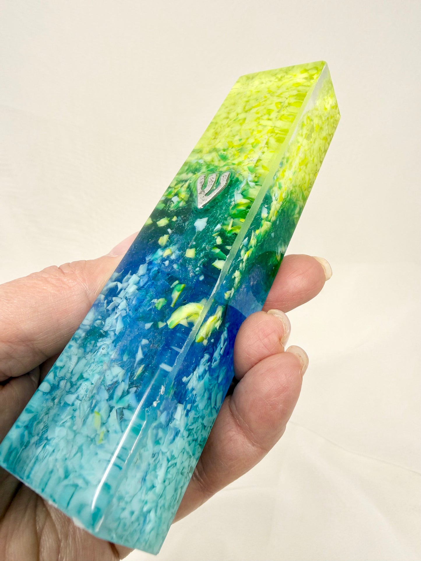 Coral Inspired Resin Mezuzah, One of a Kind Judaica, Glass Frits