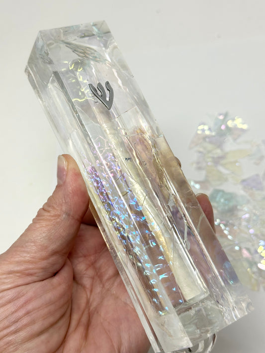 Resin Wedding Mezuzah - (Made with iridescent Chuppah Glass shards)