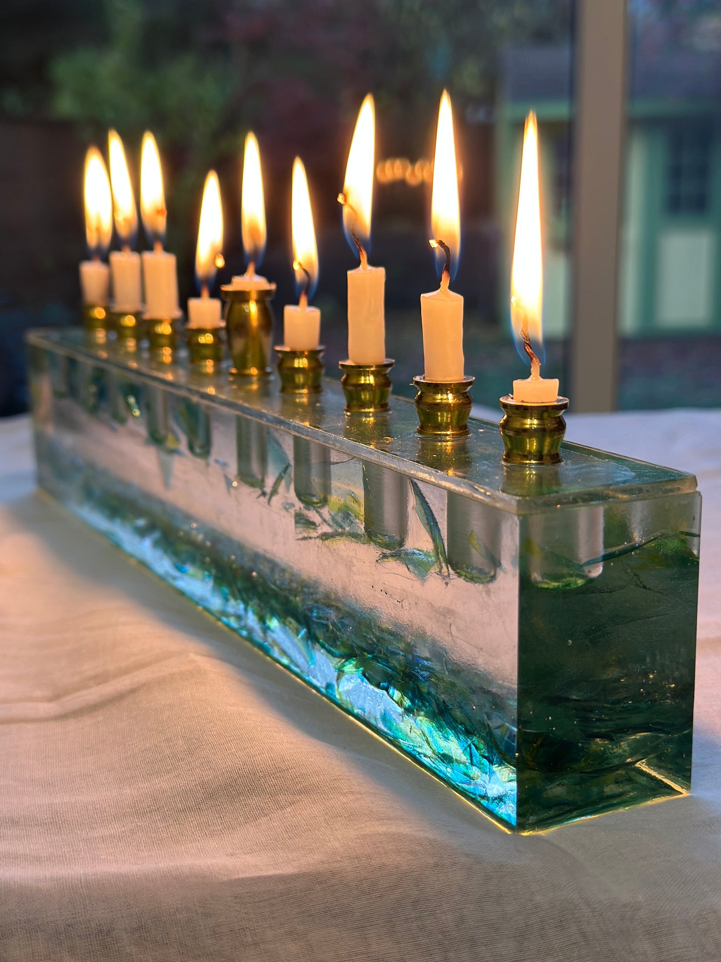 Resin and Glass Menorah for Hanukkah