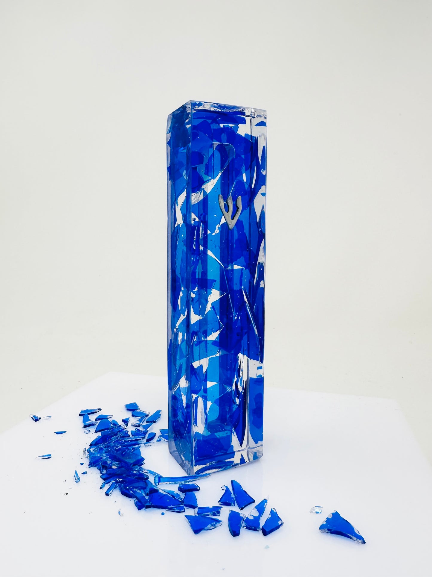 Resin Wedding Mezuzah - (Made with cobalt blue Chuppah Glass shards)