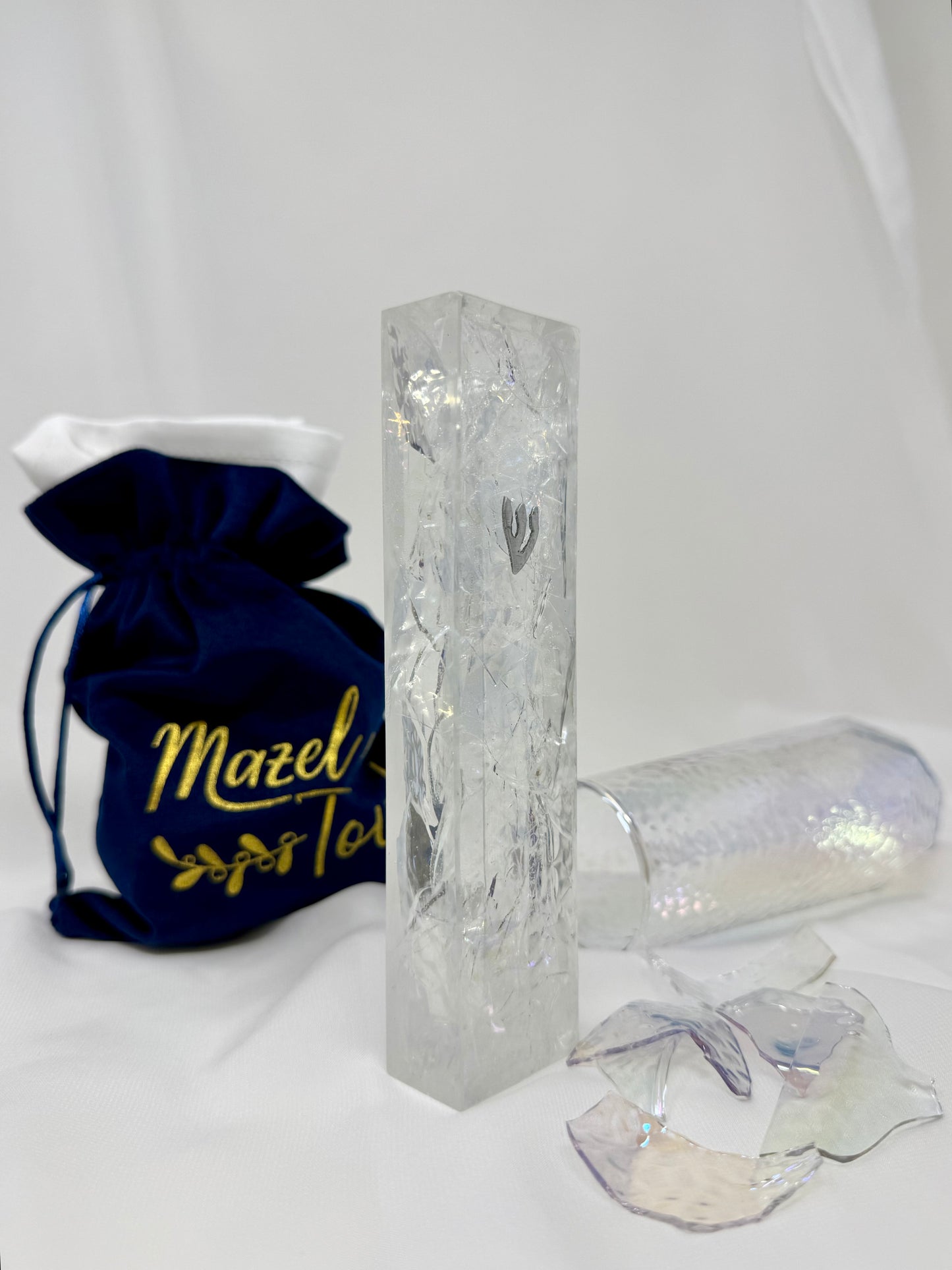 Wedding Breaking Glass Kit - Chuppah Glass Mezuzah Kit with Resin Art Piece, Jewish Wedding Gift
