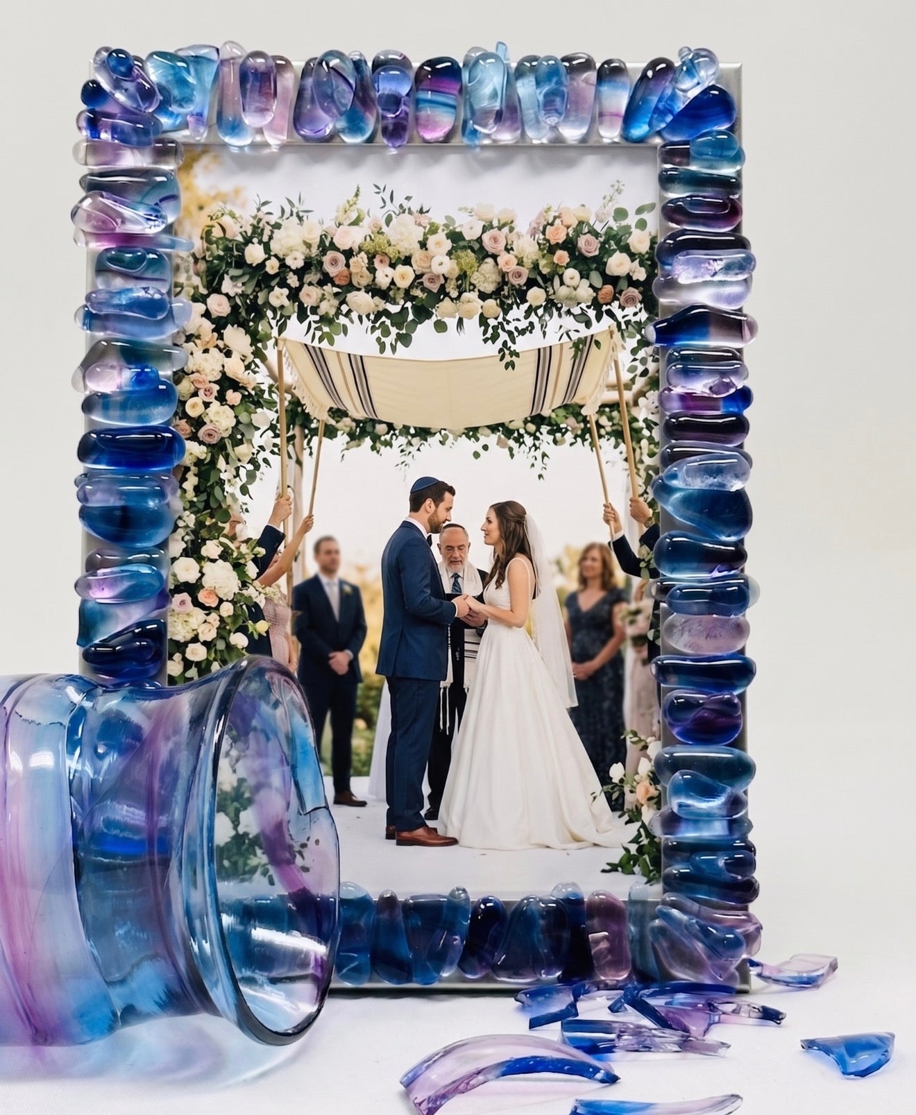 Jewish Wedding Glass Picture Frame | Chuppah Glass Keepsake | Fused Glass Judaica Gift