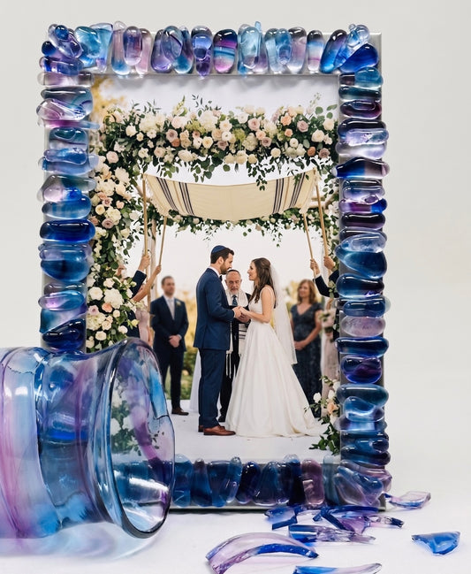 Jewish Wedding Glass Picture Frame | Chuppah Glass Keepsake | Fused Glass Judaica Gift