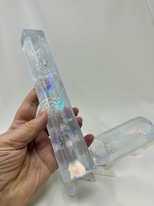 Wedding Breaking Glass Kit — Iridescent Chuppah Glass Mezuzah Kit with Resin Art Piece, Jewish Wedding Gift - XXL size