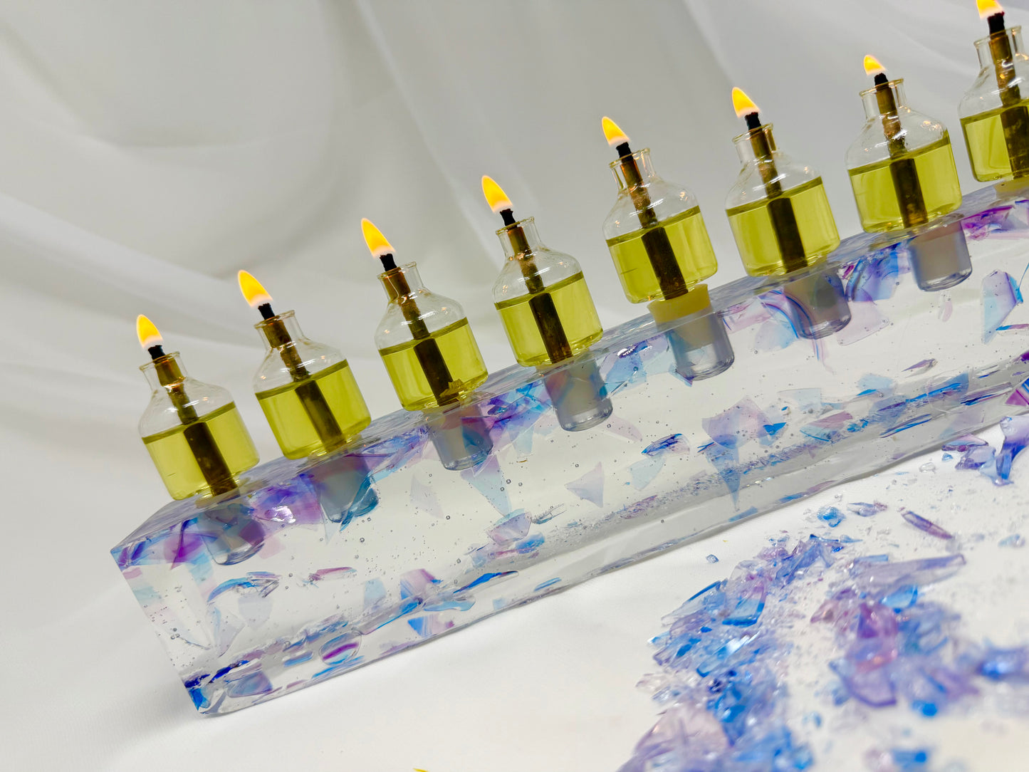 Chuppah glass Oil Menorah Kit for Hanukkah