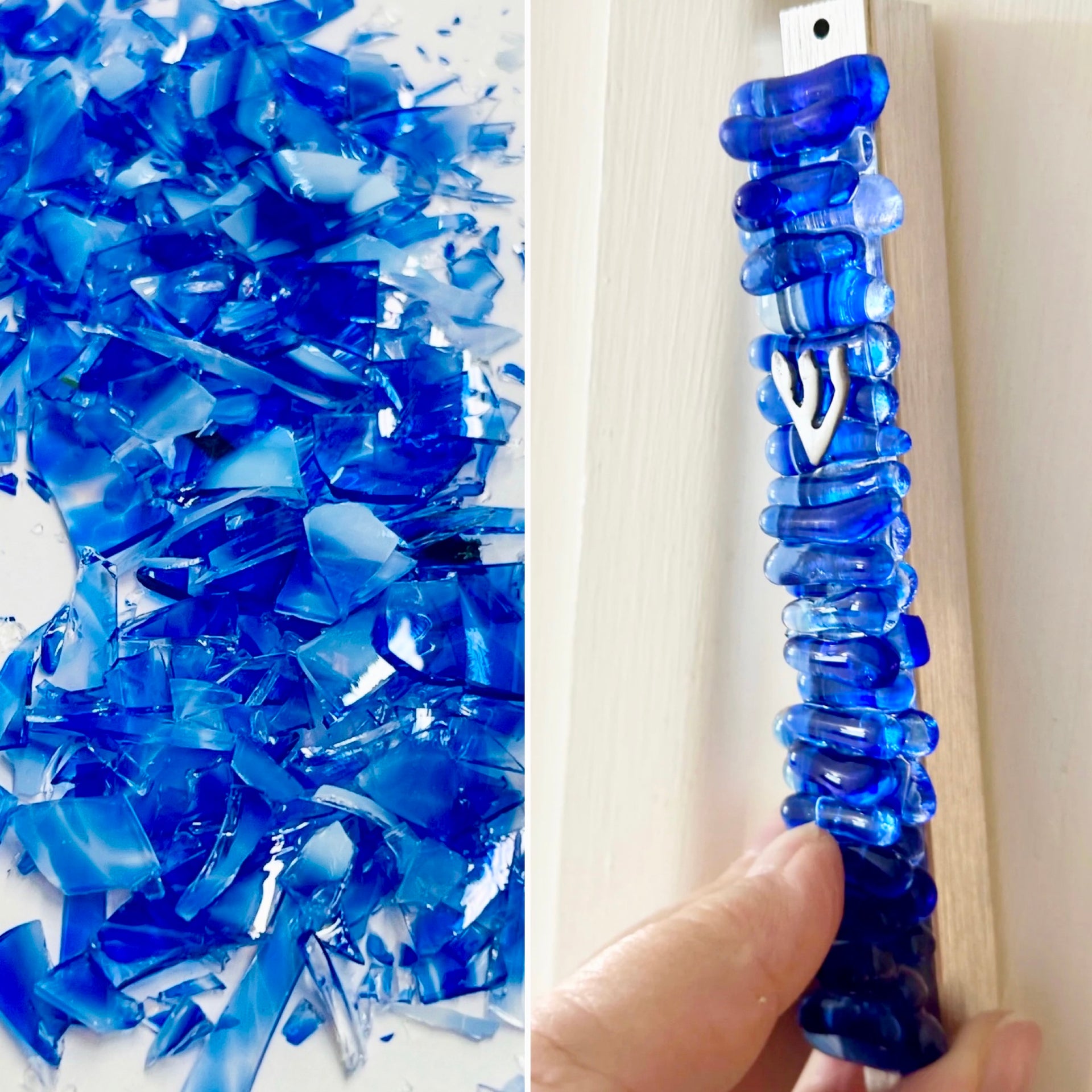 Custom Chuppah Glass Mezuzah | Broken Wedding Glass Keepsake | Handmade Judaica - 5.5 inches (14 cm)