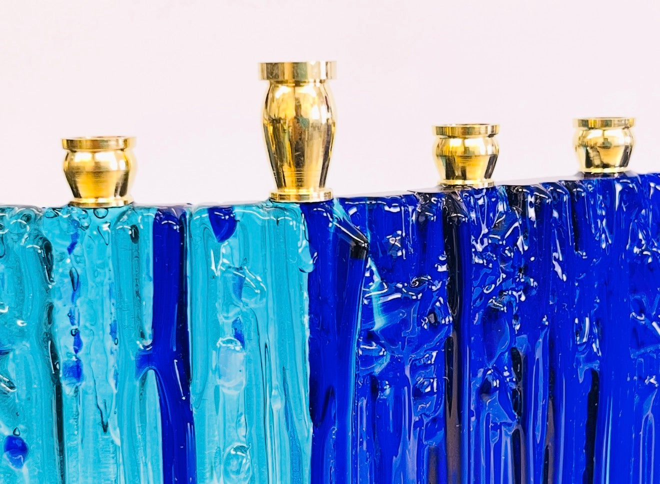 Cobalt & Turquoise Fused Glass Hanukkah Menorah – Handmade Judaica