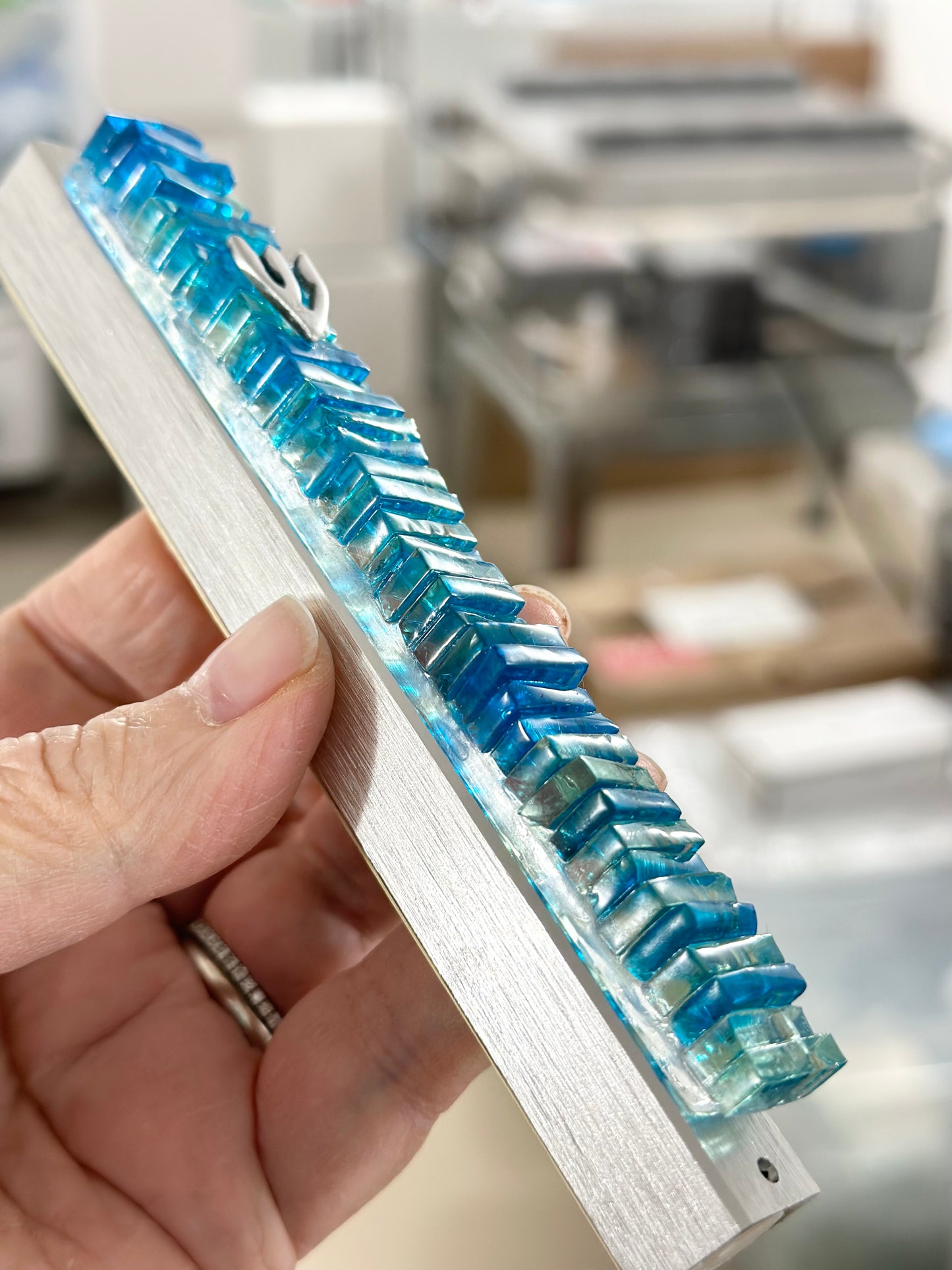 Aqua Blue Glass Mezuzah