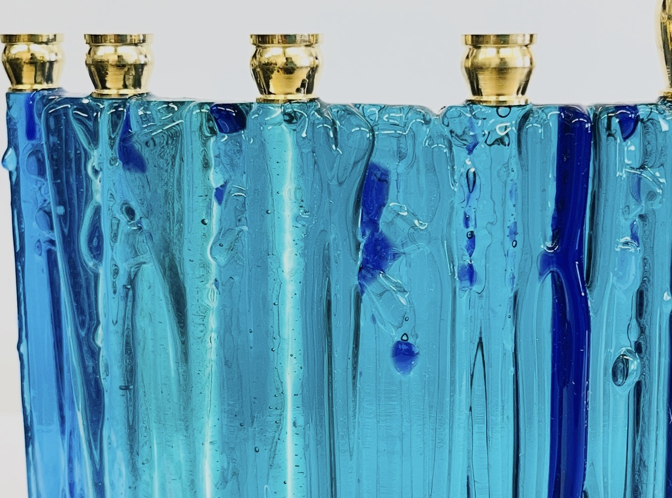 Cobalt & Turquoise Fused Glass Hanukkah Menorah – Handmade Judaica