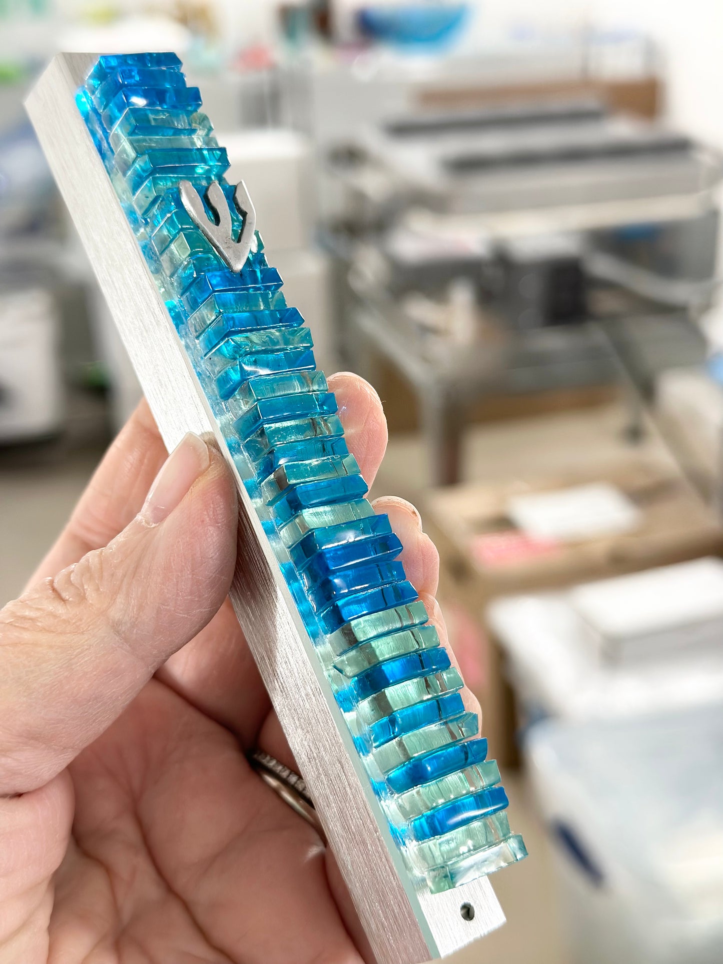 Aqua Blue Glass Mezuzah