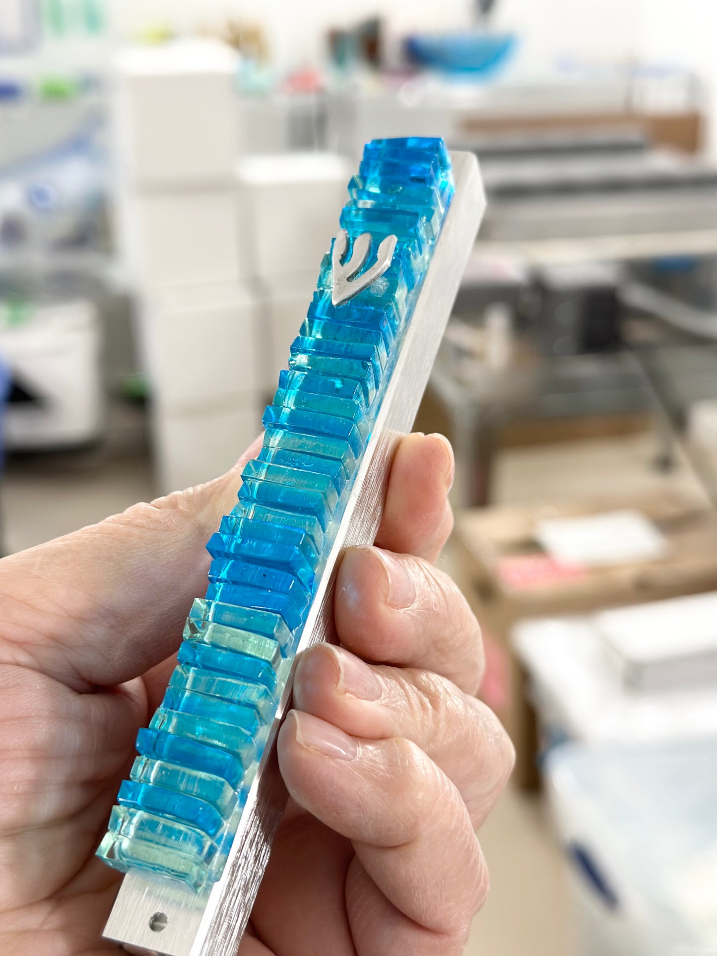 Aqua Blue Glass Mezuzah