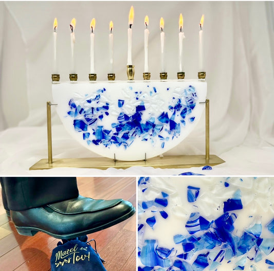 Chuppah Glass Menorah Kit — Brass Stand