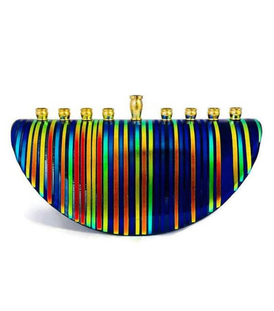 Custom Multicolored Menorah with Dichroic Glass – Unique, Handcrafted Design