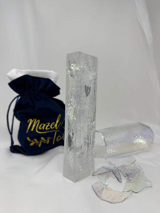 Wedding Breaking Glass Kit – Iridescent Chuppah Glass Mezuzah Kit with Resin Art Piece, Jewish Wedding Gift - Small size