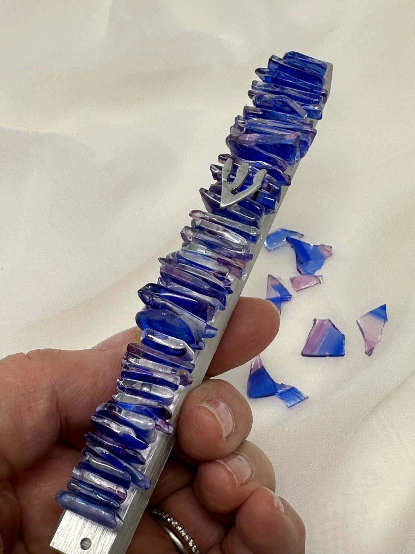 Wedding Glass Mezuzah - (Vertical Design, Made with Your Chuppah Glass shards)