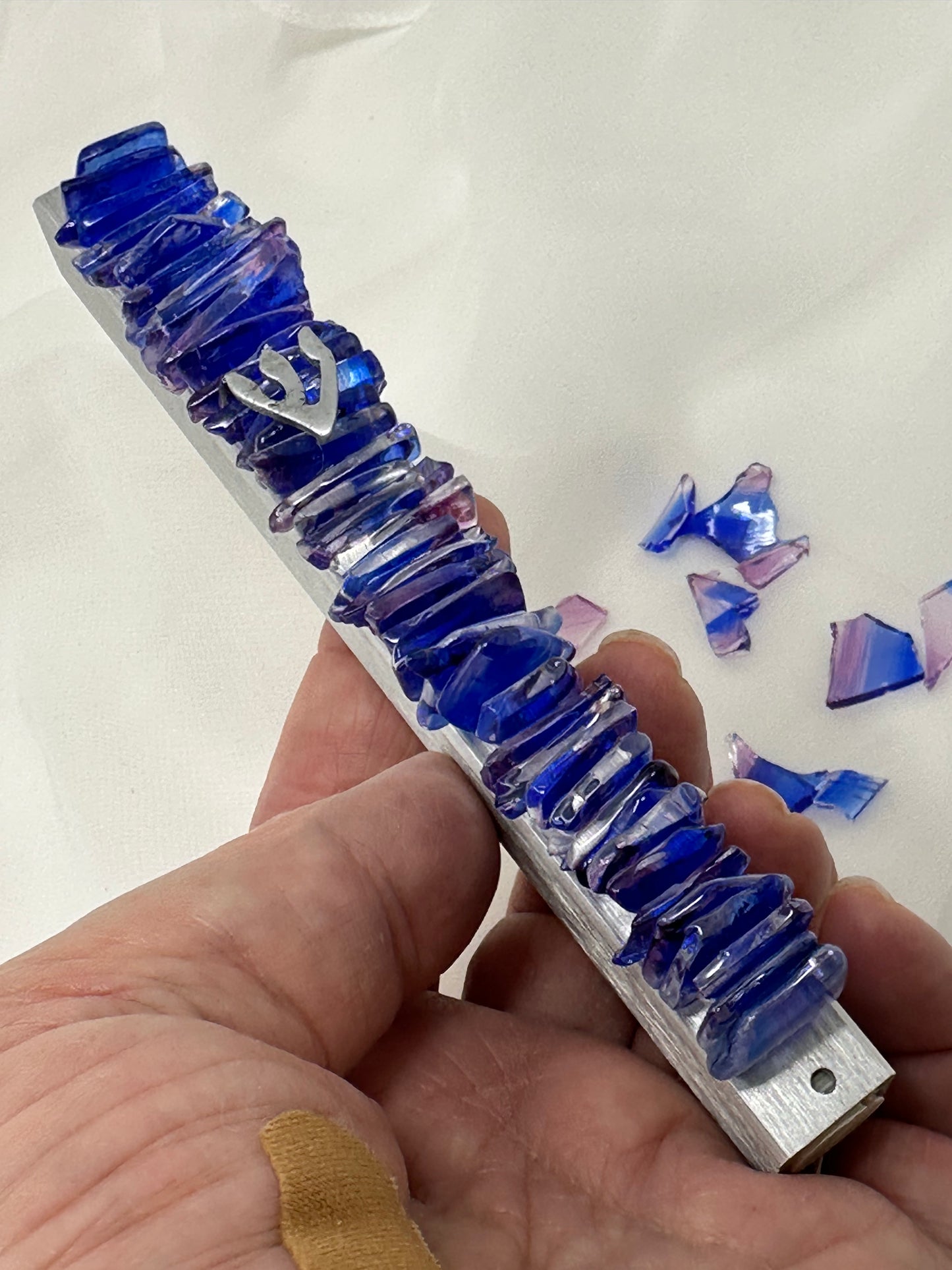 Wedding Glass Mezuzah - (Vertical Design, Made with Your Chuppah Glass shards)