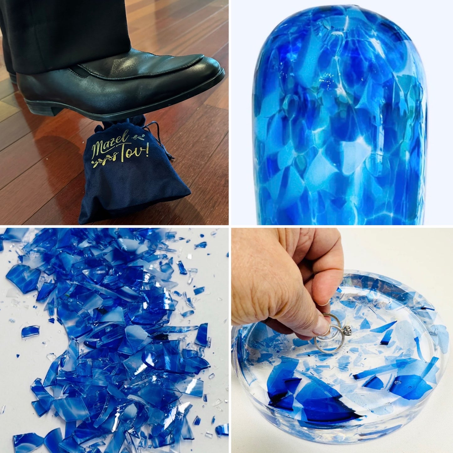 Chuppah Glass Ring Dish Kit — Includes Hand-Blown Wedding Glass and Personalized Resin Ring Dish
