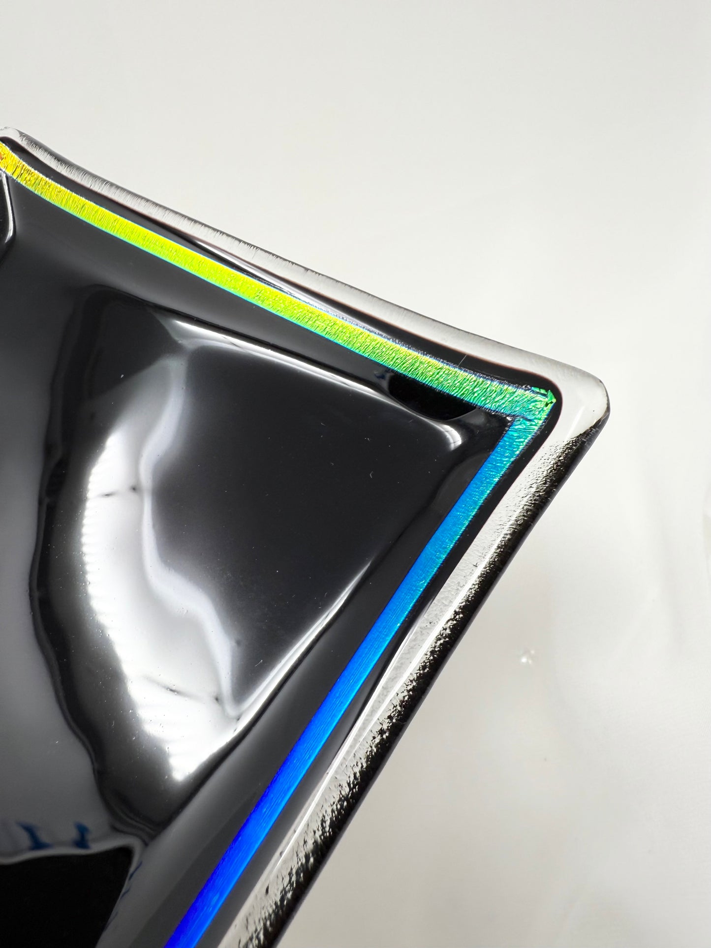 Square Platter – Black with Rainbow Dichroic Rim – 15 cm