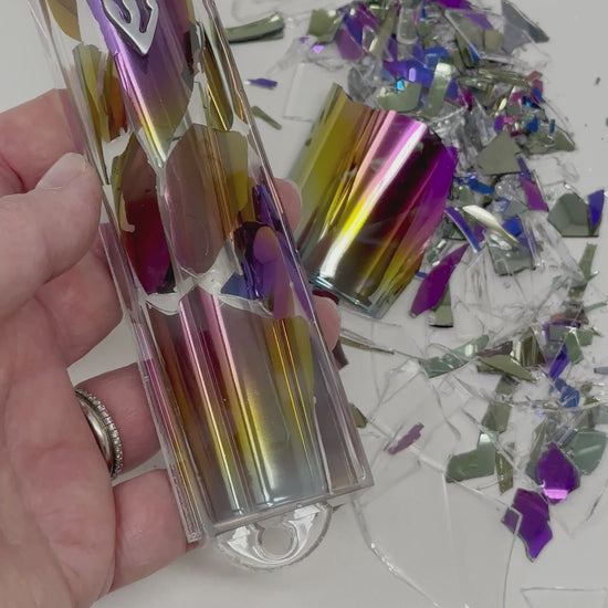 Resin Wedding Mezuzah - (Made with iridescent Chuppah Glass shards)