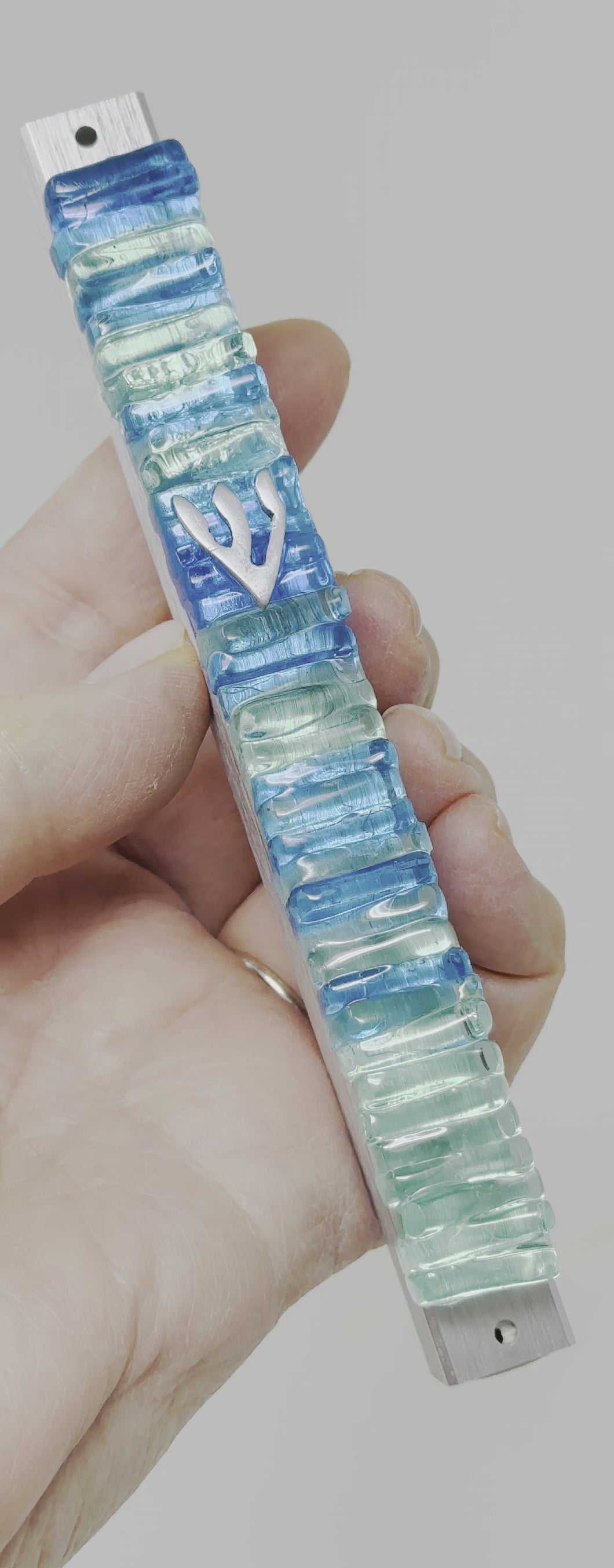 Aqua Blue Glass Mezuzah