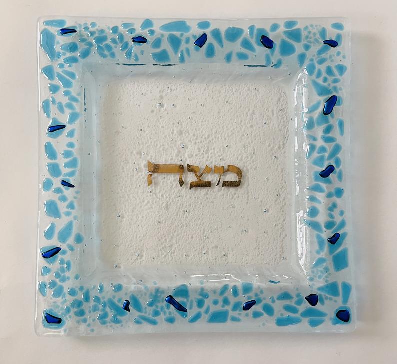 Ocean Glass Matzah Plate