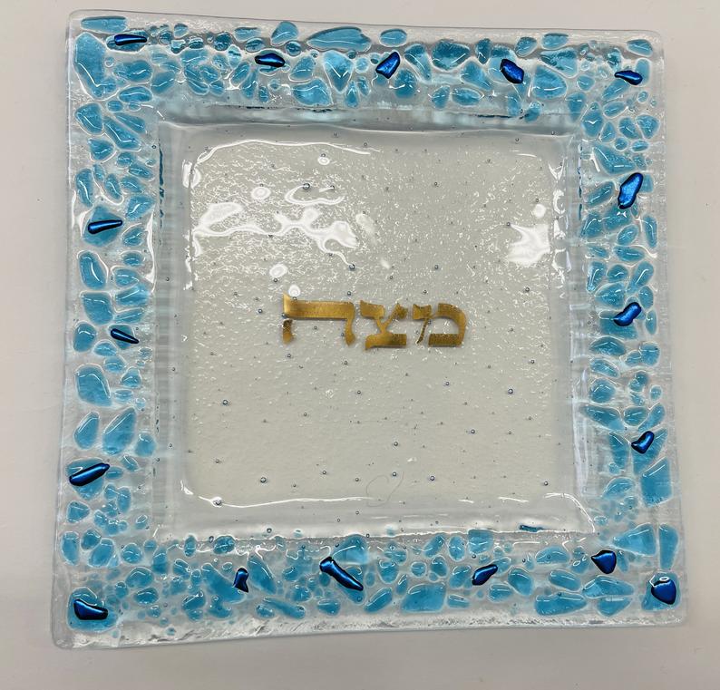 Ocean Glass Matzah Plate